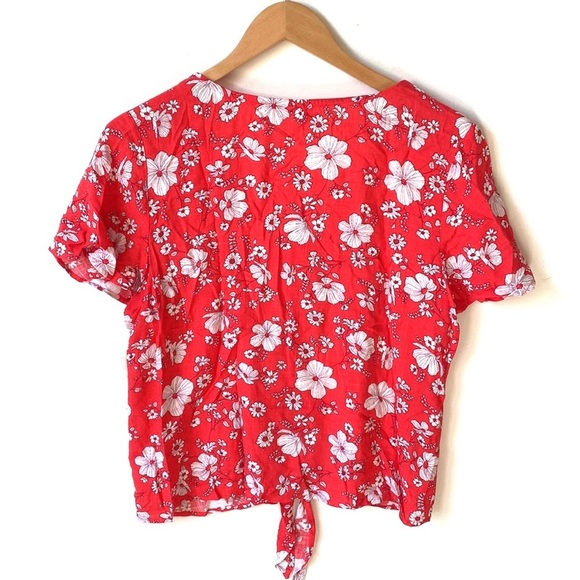 SO Red Floral button down front tie bohemian Top, Size M, NWT - Picture 6 of 8